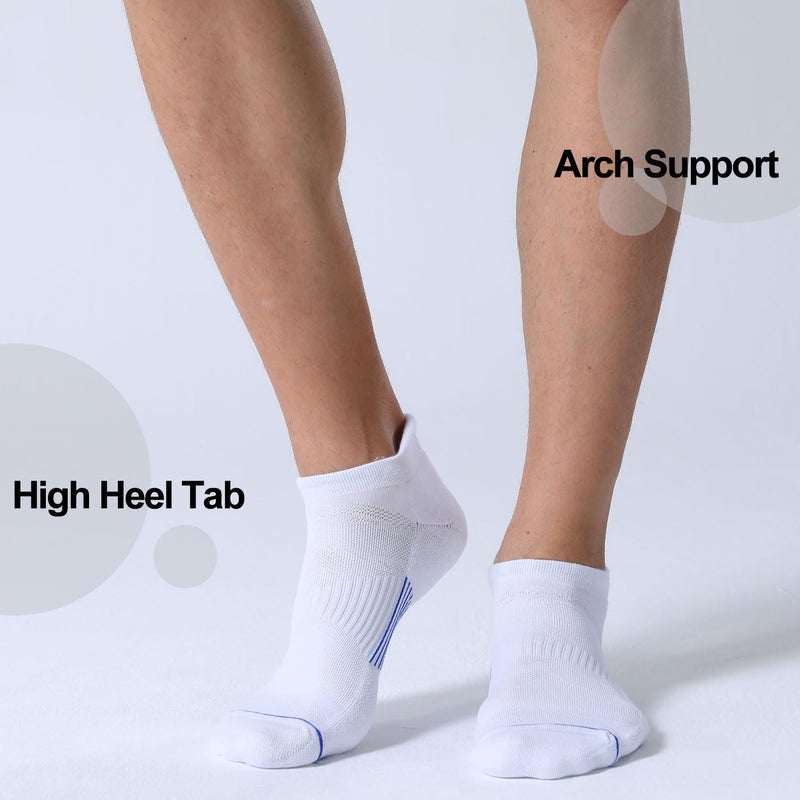 FITRELL 6 Pack Men's Ankle Running Socks Low Cut Cushioned Athletic Sports Tab Gift for Men, Shoe Size 12-15, White+Blue - Image 4